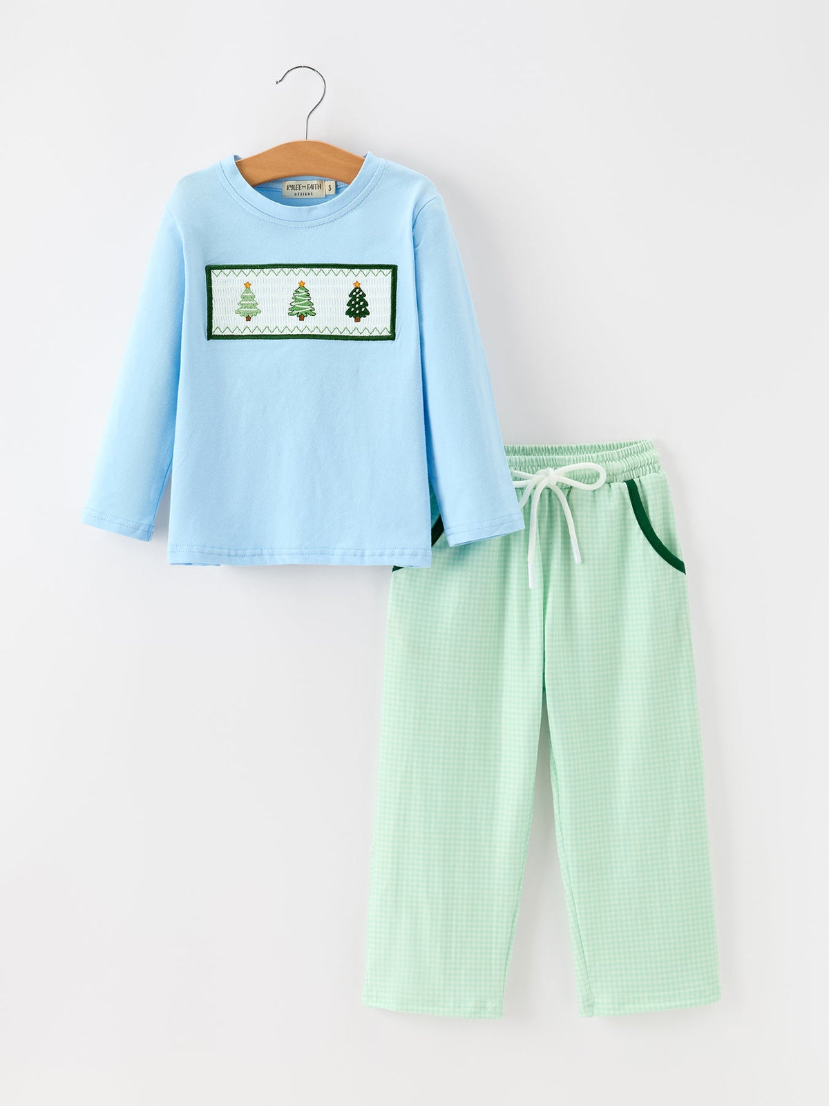 Christmas Boys Christmas Tree Embroidered Long Sleeve Top & Pants Set Rylee Faith Designs