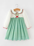 Girls Christmas Green Plaid Embroidered Long Sleeve Dress Rylee Faith Designs