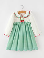 Girls Christmas Green Plaid Embroidered Long Sleeve Dress Rylee Faith Designs