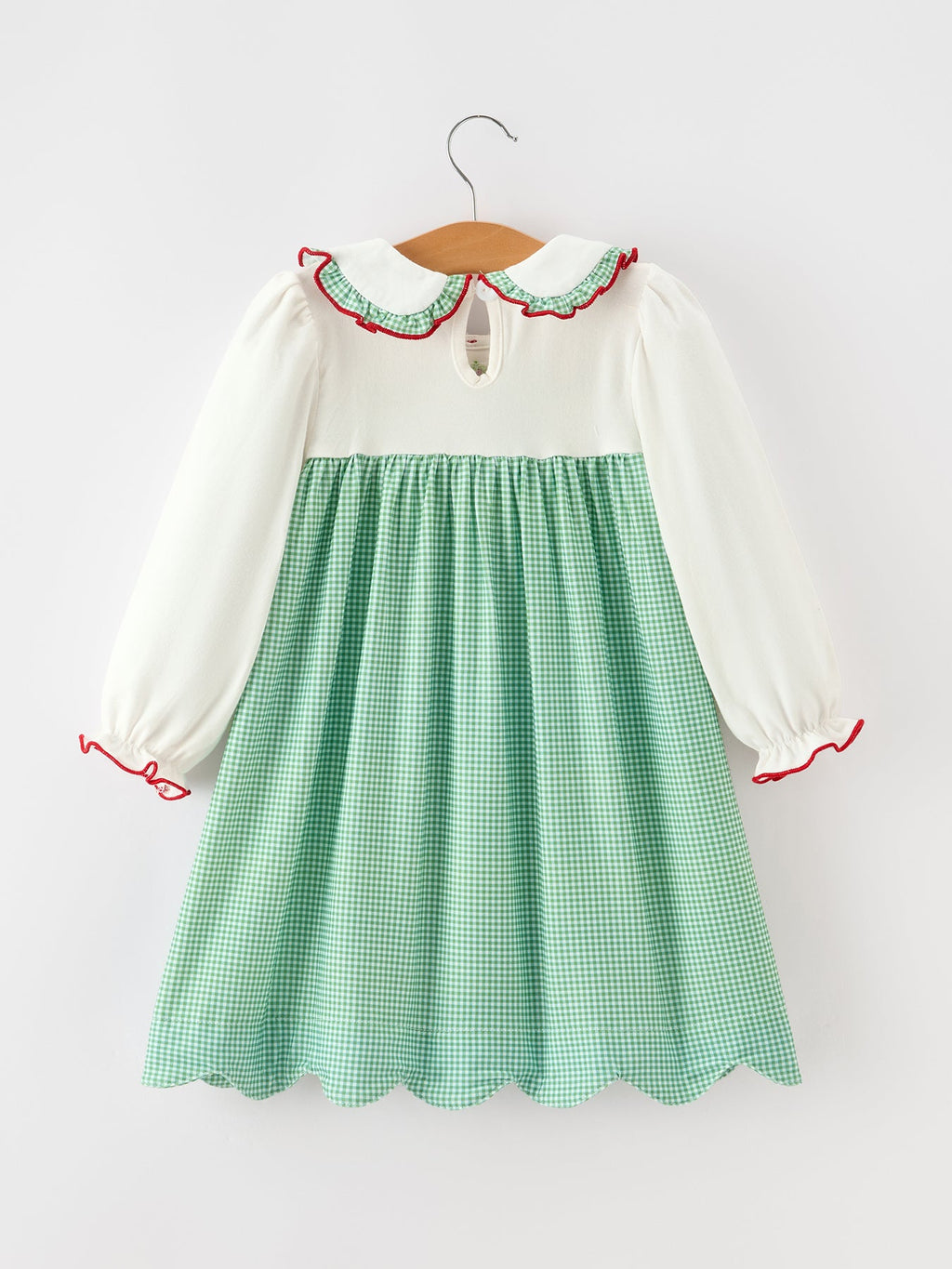 Girls Christmas Green Plaid Embroidered Long Sleeve Dress Rylee Faith Designs