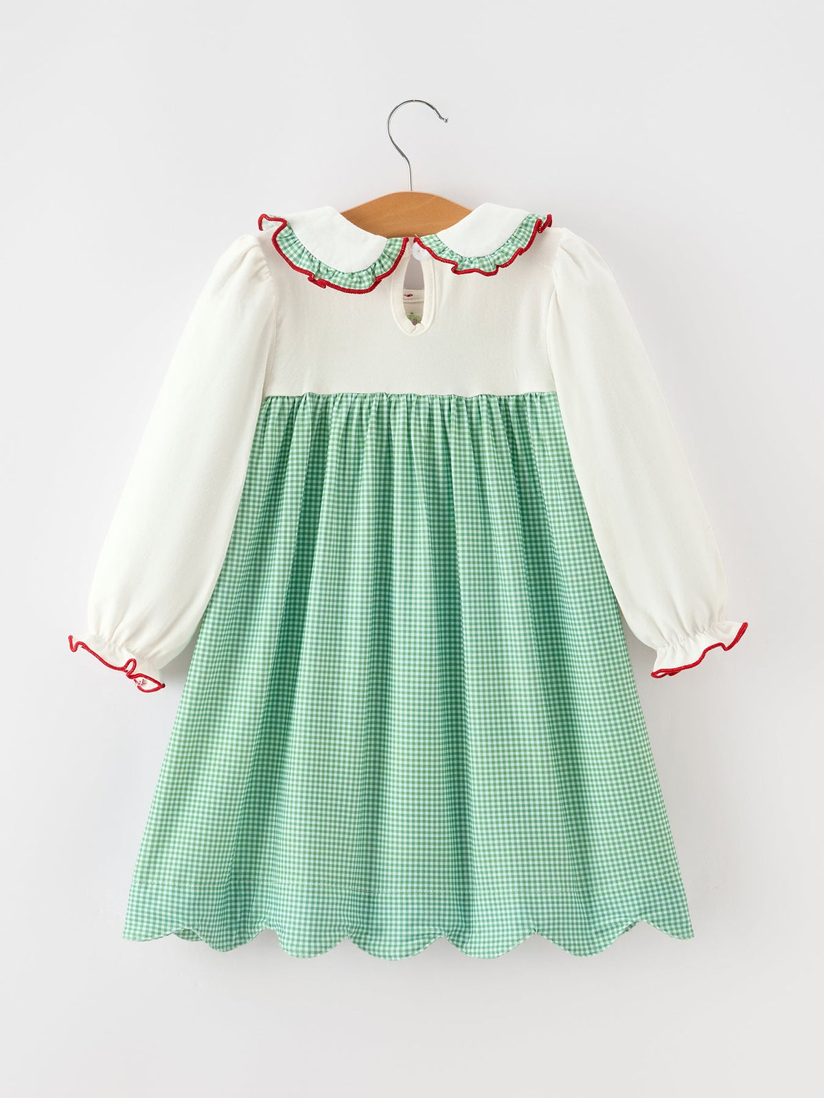 Girls Christmas Green Plaid Embroidered Long Sleeve Dress Rylee Faith Designs