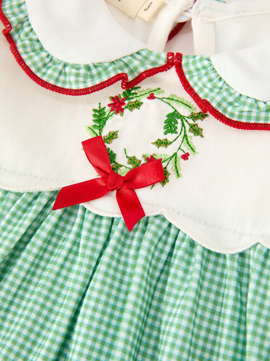 Girls Christmas Green Plaid Embroidered Long Sleeve Dress Rylee Faith Designs