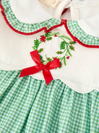 Girls Christmas Green Plaid Embroidered Long Sleeve Dress Rylee Faith Designs