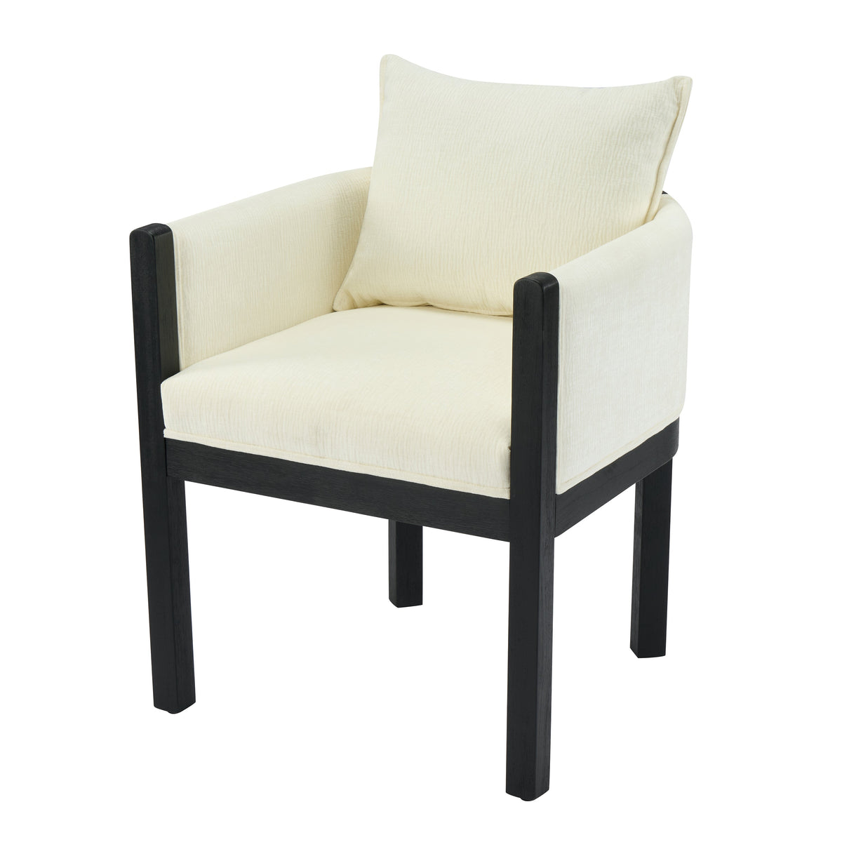 Linen Upholstered Armchair with Black Rubber Wood Legs