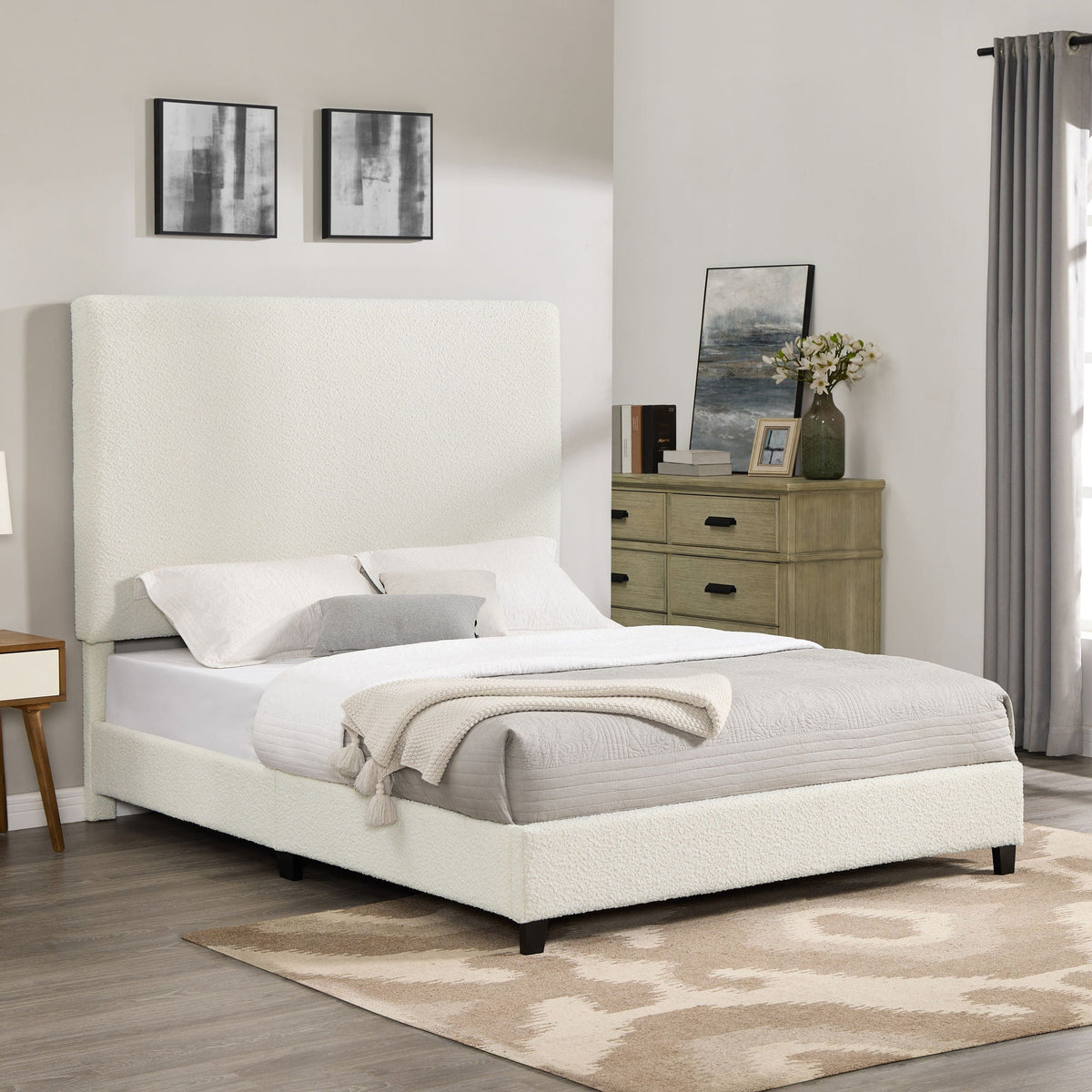 Queen Upholstered Headboard Platform Bed with Solid Wood Frame - White HouseOfZazla