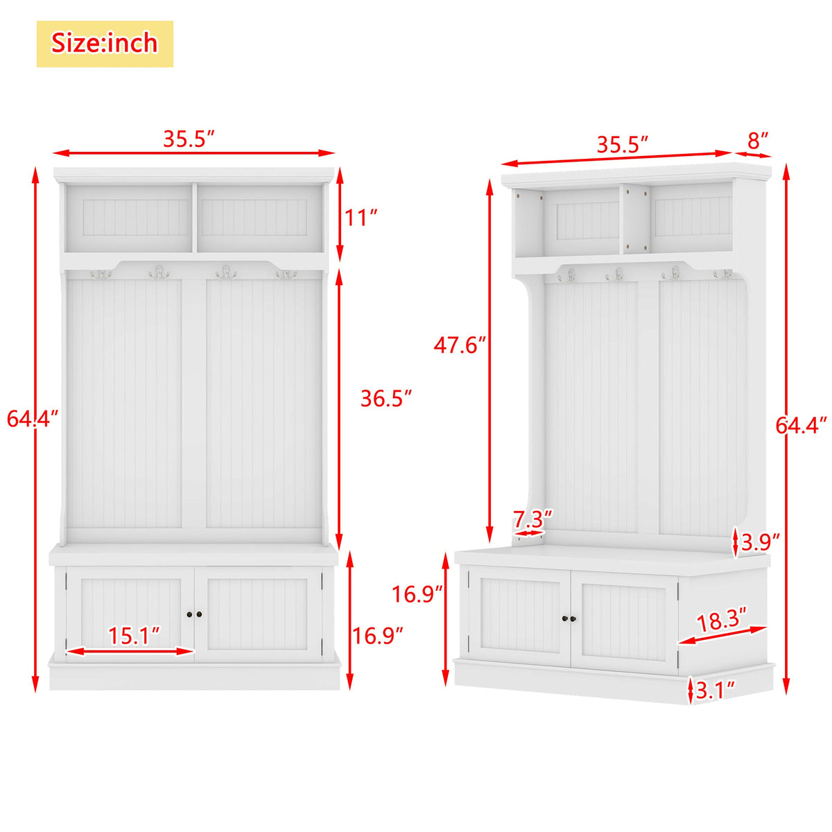 Hall Tree with Storage Shoe Bench for Entryway and Hallway, 4-in-1 Design Coat Racks with 4 Hooks for Living Room, White V.I.P Digital Presence