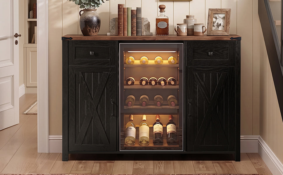 K&K 53.2" Farmhouse Fridge Cabinet with Power Outlet HouseOfZazla