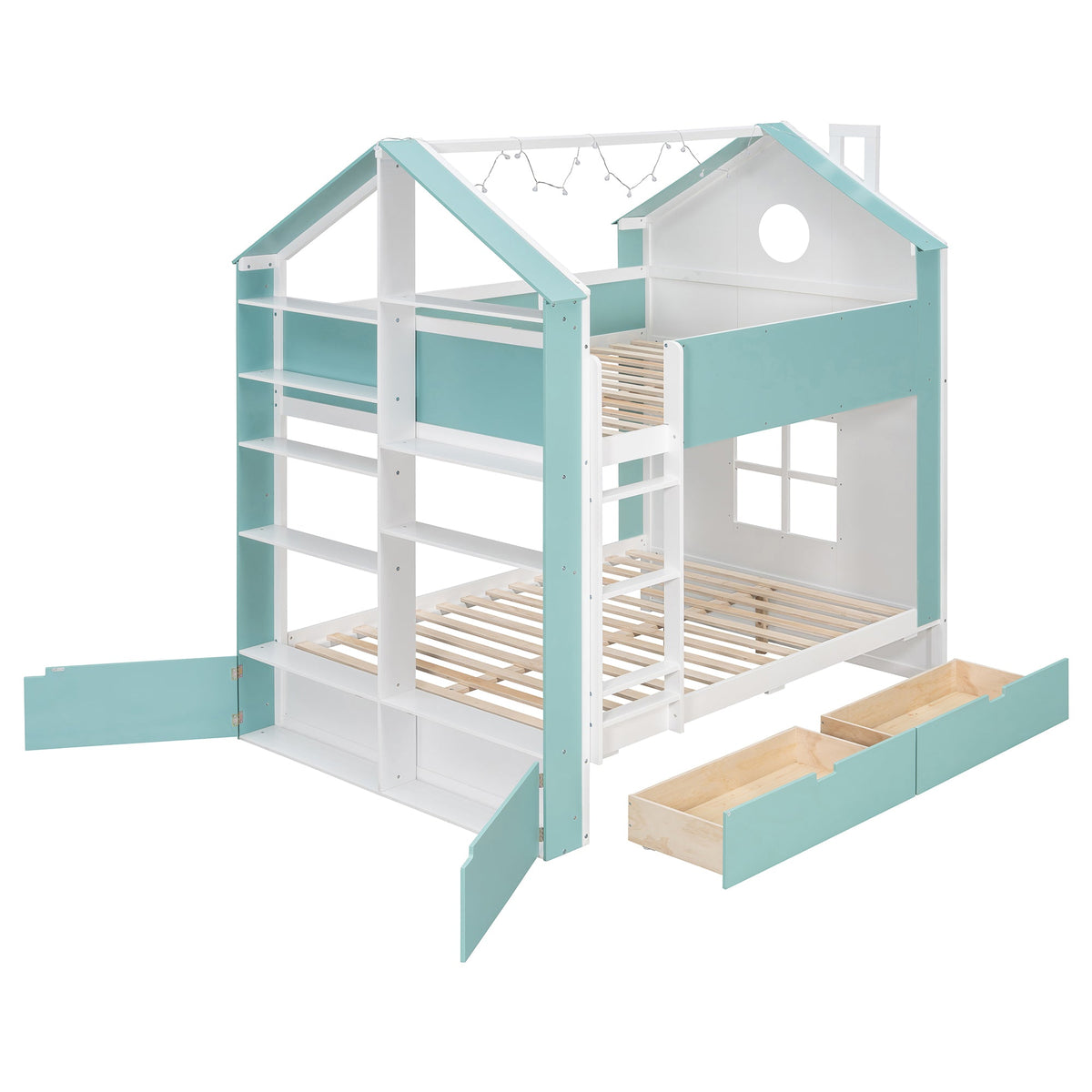 Full Size Bunk Bed with Storage Drawers & Shelves HouseOfZazla