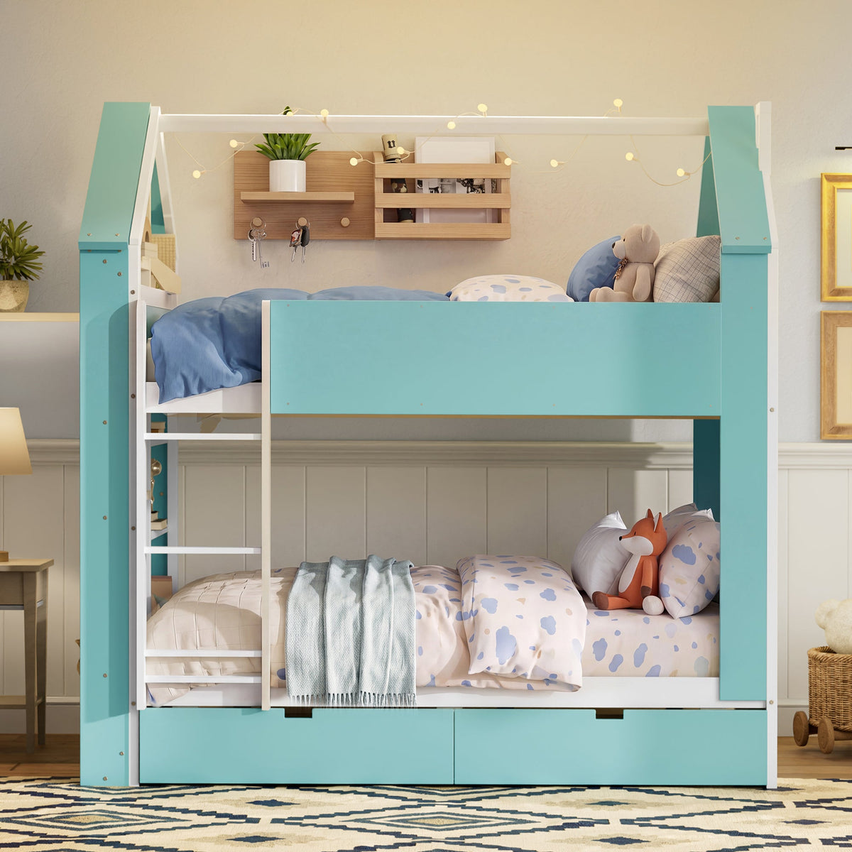 Full Size Bunk Bed with Storage Drawers & Shelves HouseOfZazla