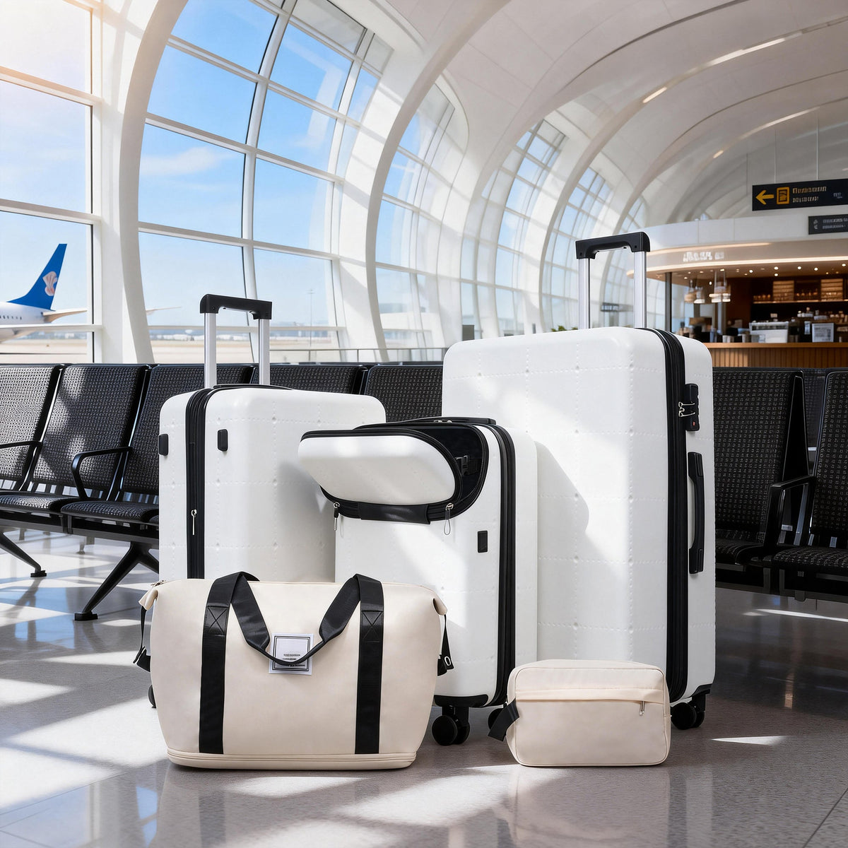 5 Piece Hardside Luggage Set with USB Port - Black HouseOfZazla