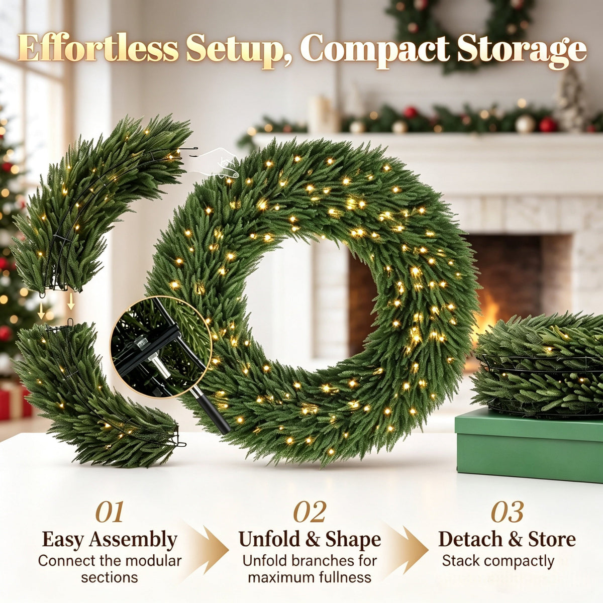 48" Artificial Norfolk Pine Christmas Wreath with LED Lights - Green HouseOfZazla