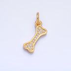 24K Gold Filled CZ Micro Paved Pet Animal Dog Bone Charm | W422