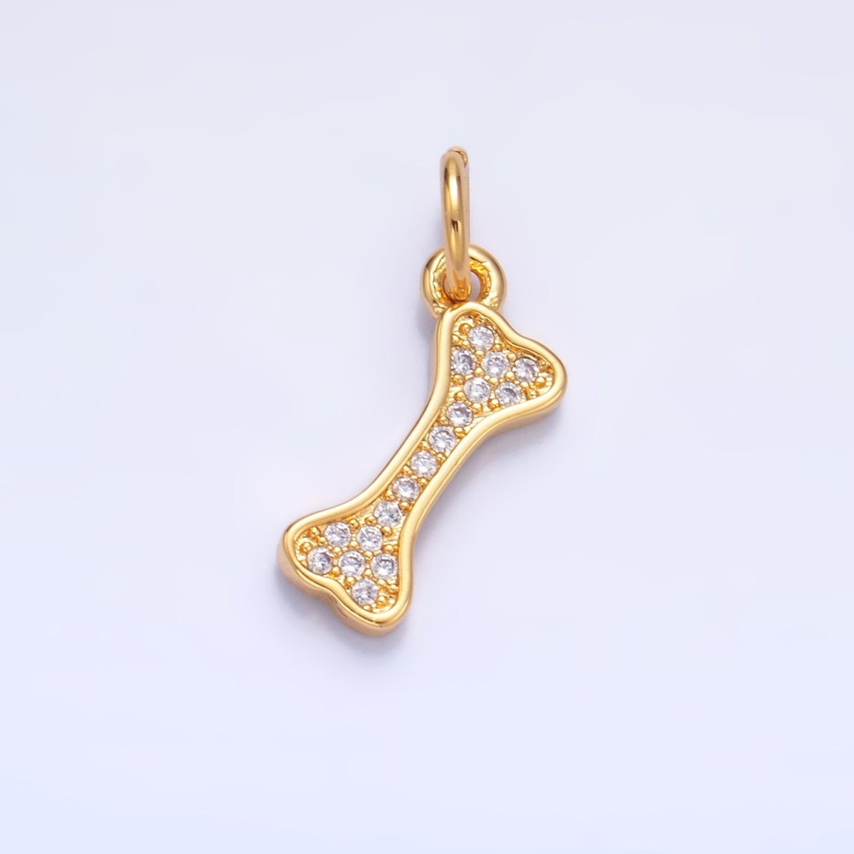 24K Gold Filled CZ Micro Paved Pet Animal Dog Bone Charm | W422