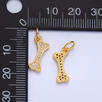 24K Gold Filled CZ Micro Paved Pet Animal Dog Bone Charm | W422