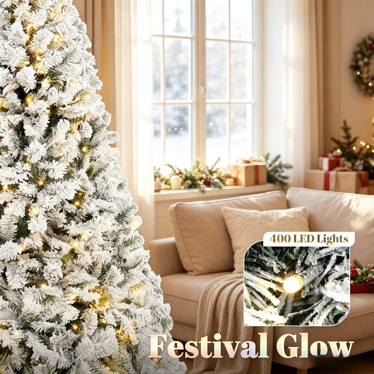 7.5 ft Pre-Lit Flocked Fraser Fir Artificial Christmas Tree HouseOfZazla