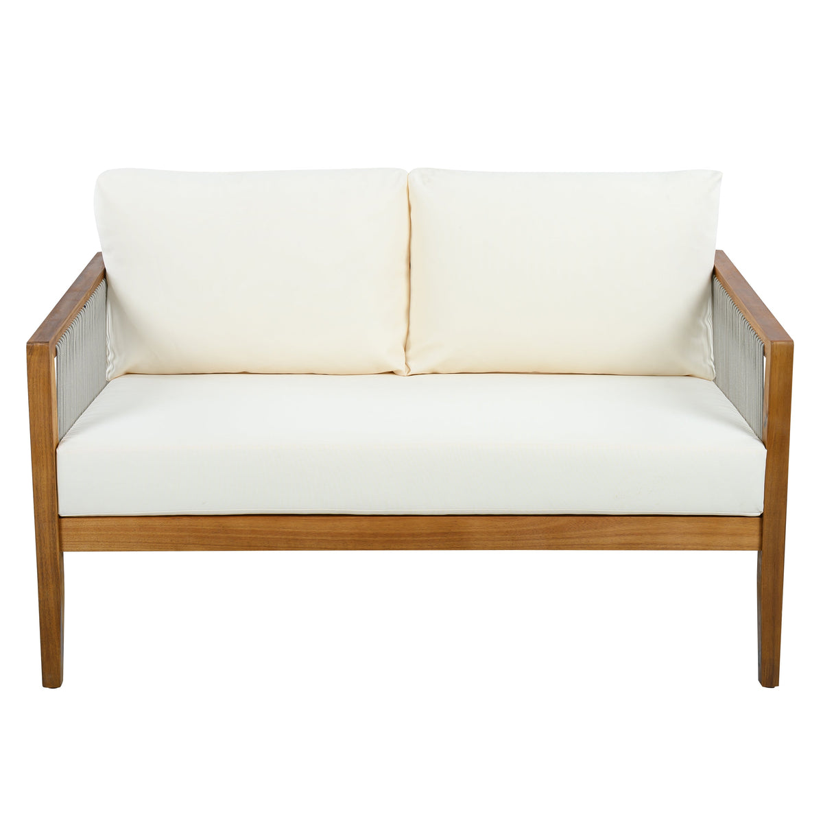 Outdoor 4-Piece Sofa Set with Acacia Wood Frame and Rope Detail - Natural Finish HouseOfZazla