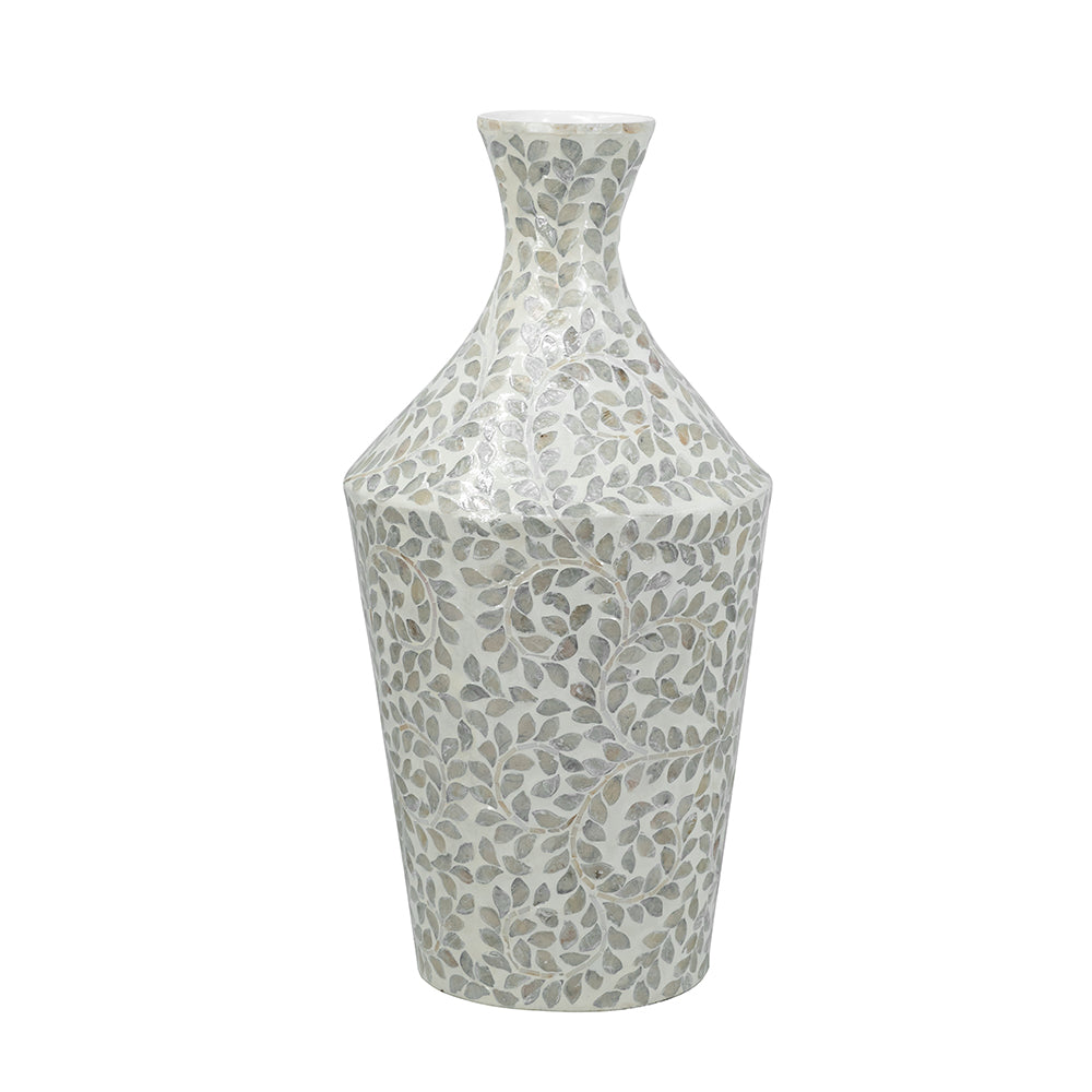 Decorative Paper Powder Vase with Tapered Capiz Floral Design - White HouseOfZazla