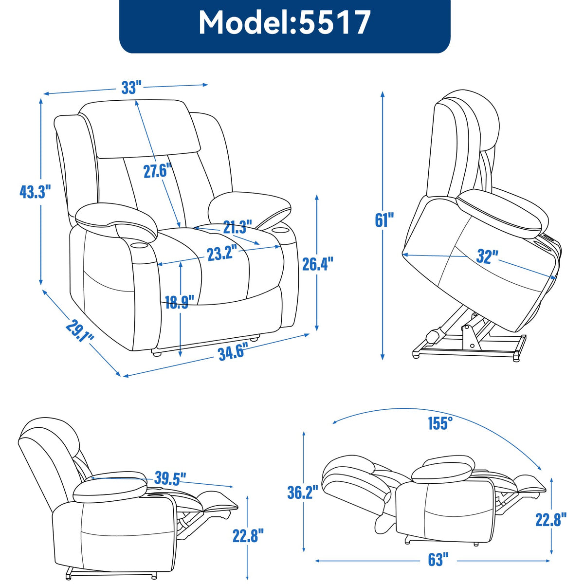 Chenille Power Lift Recliner Chair with Massage & Heating - Soft Chenille HouseOfZazla