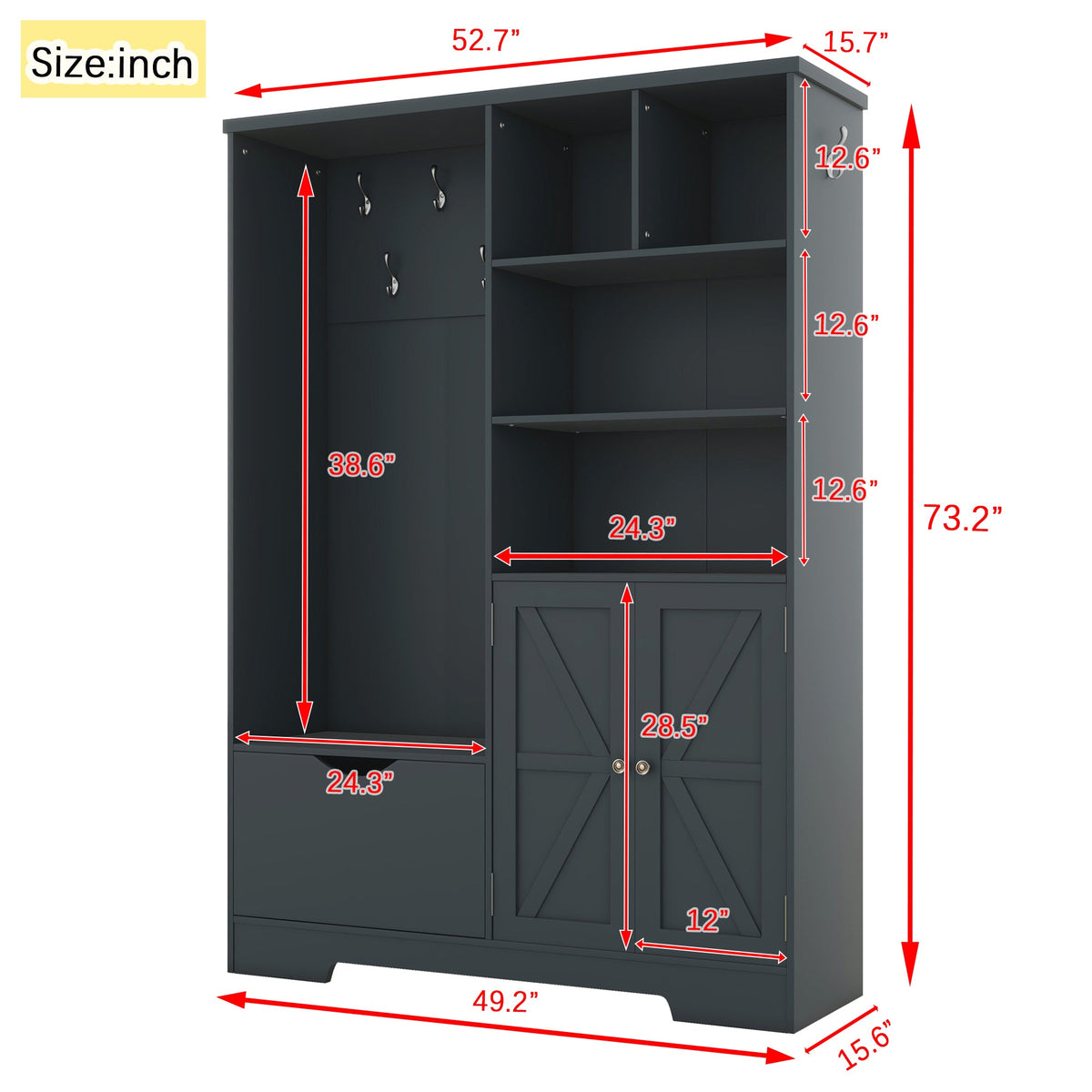 Multi-functional Hall Tree with Storage Shelves Drawers and Cabinet, Elegant Hallway Shoe Cabinet with Bench Antique Blue V.I.P Digital Presence