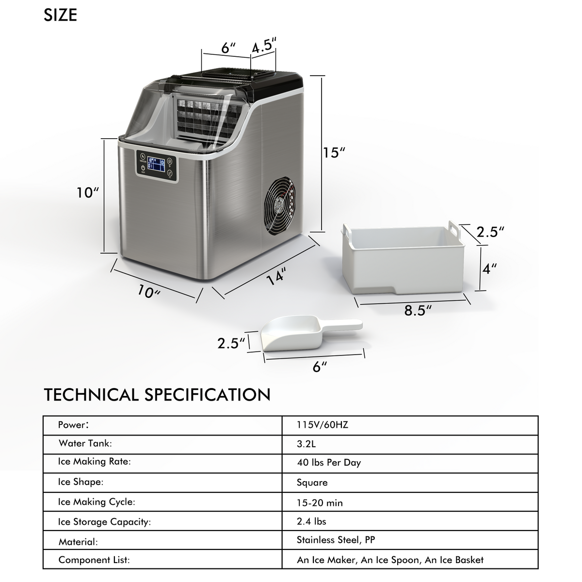 Electric Countertop Ice Maker with Ice Scoop and Basket-Sliver DirectDeals