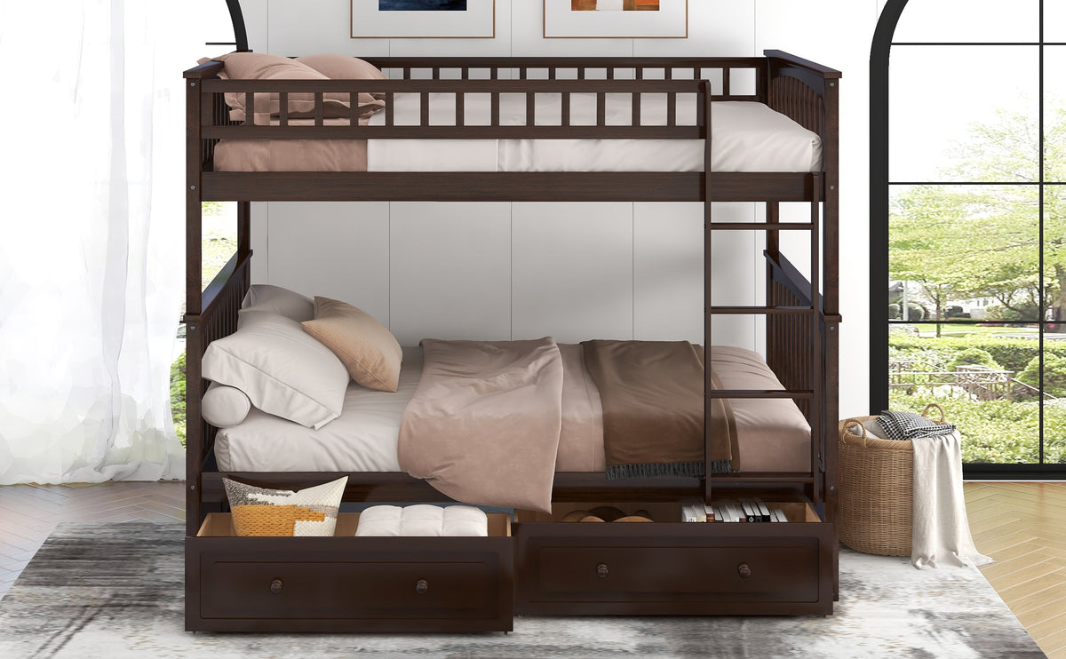 Full Over Full Bunk Bed with Drawers - Gray