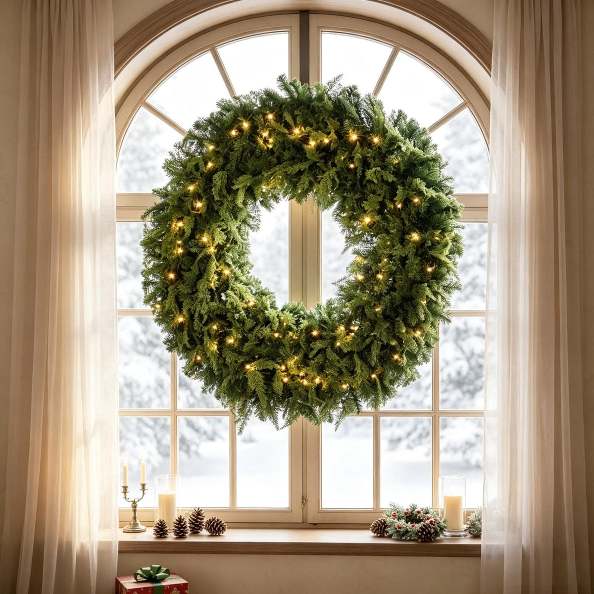 48-Inch Pre-Lit Crestwood Spruce Artificial Christmas Wreath with 8 Lighting Modes - Green HouseOfZazla