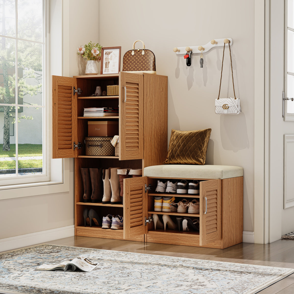 Multi Functional Shoe Storage Cabinet with Bench - Particle Board & MDF HouseOfZazla