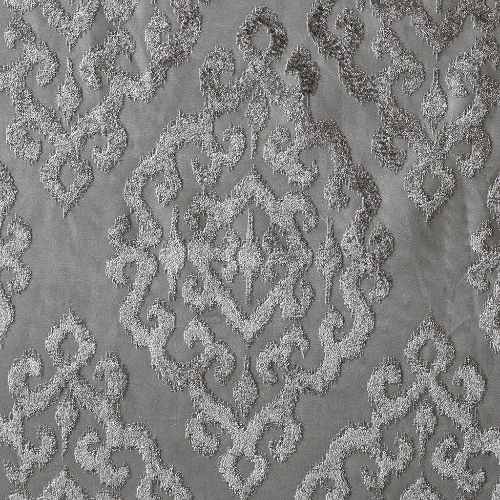 Charcoal Knitted Jacquard Damask Blackout Curtain Panel with Silver Grommets HouseOfZazla