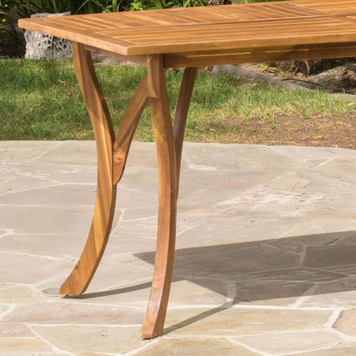 Acacia Wood Outdoor Dining Set with Cushions - 7 Piece Patio Set, Cream HouseOfZazla