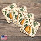 Pears Wooden Cork Coasters Gift Set of 4 by Nature Wonders - Nature Wildlife Decor  - 8198631C-S4
