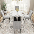 5 Piece Round Dining Table Set, Dining Table And 4 Upholstered Chairs For Dining Room, Kitchen Room, Living Room - White / Gray