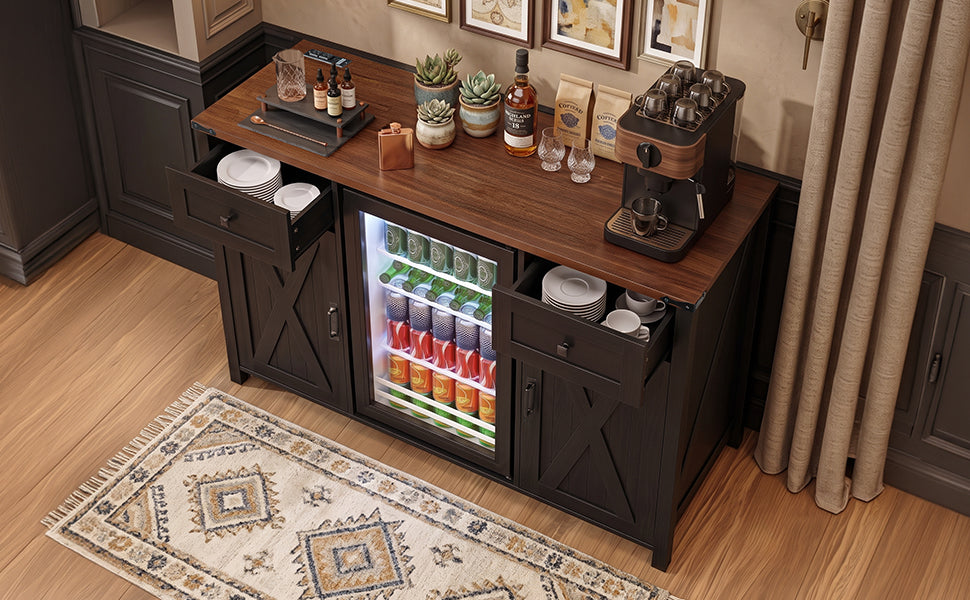 K&K 53.2" Farmhouse Fridge Cabinet with Power Outlet HouseOfZazla