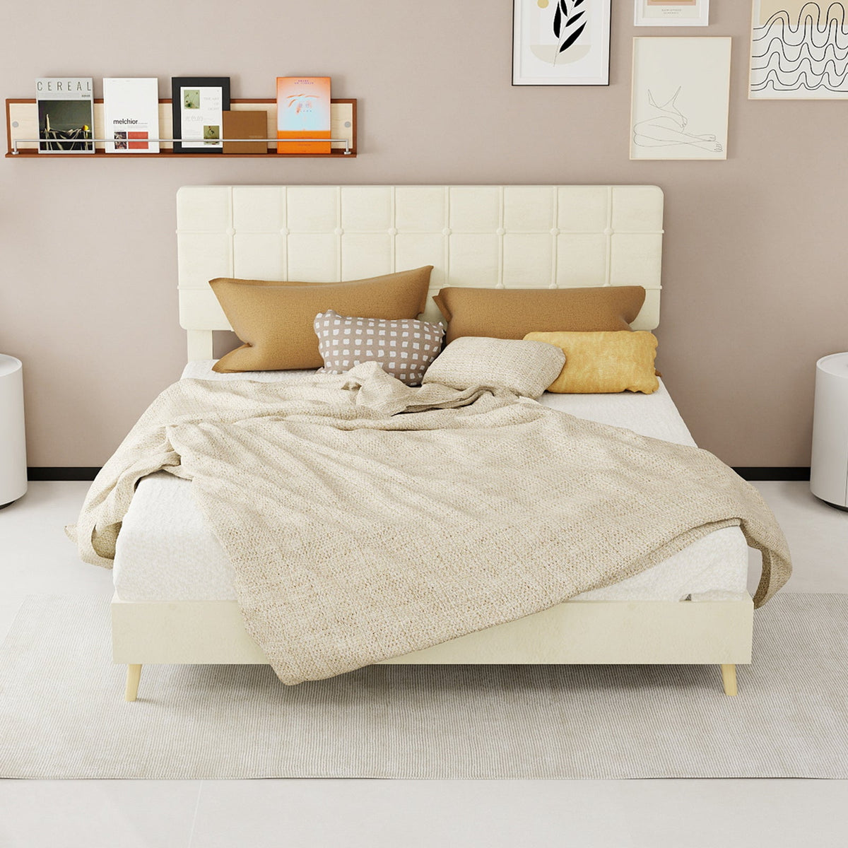 Modern Upholstered Queen Bed Frame with Tufted Headboard – Holland Velvet HouseOfZazla