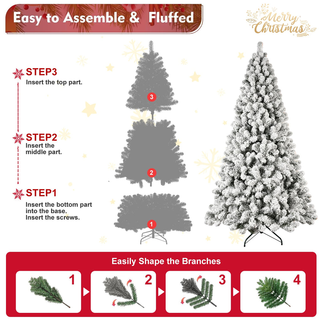 6ft Flocked Pre-Lit Christmas Tree with 300 Warm White Lights - Snow Effect HouseOfZazla