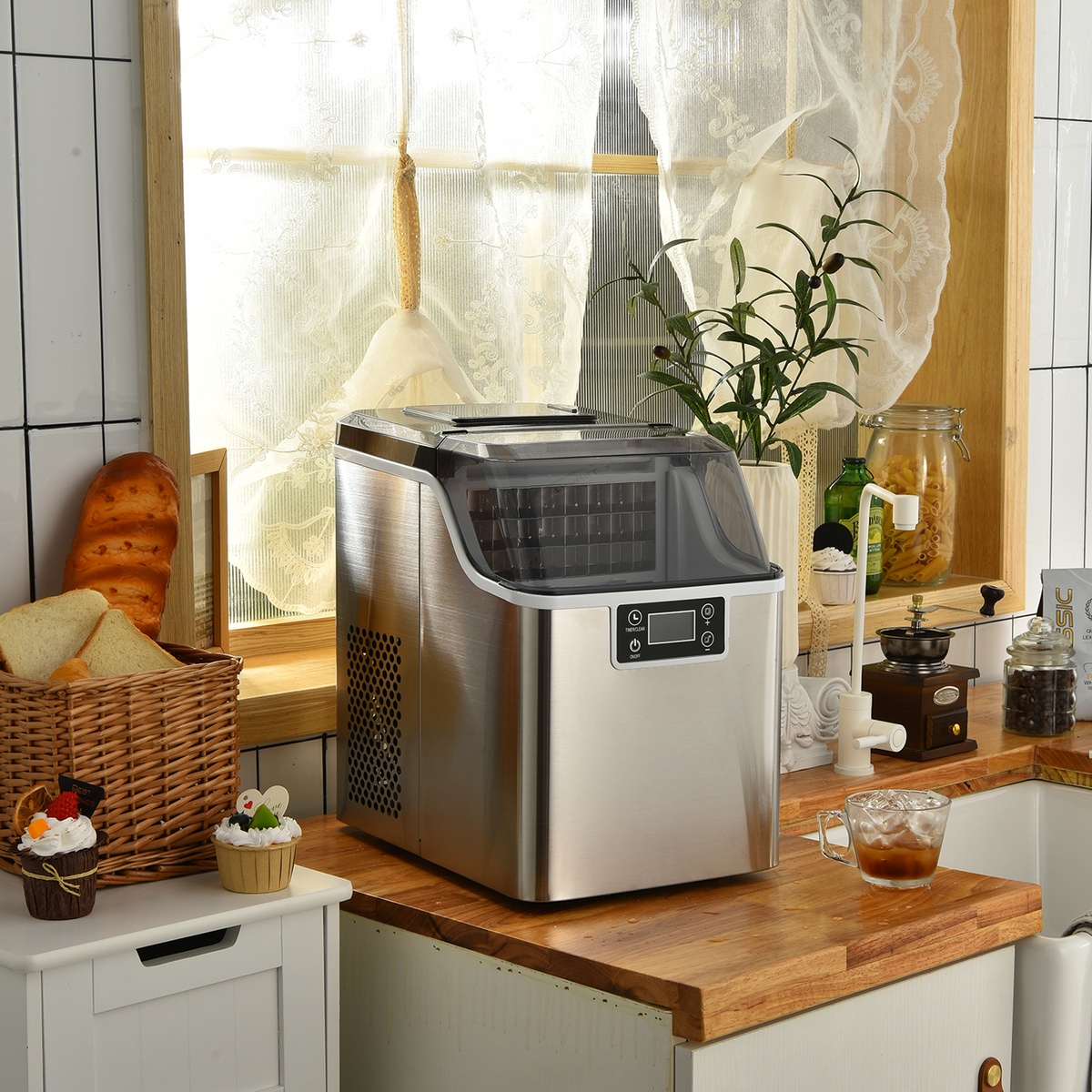 Electric Countertop Ice Maker with Ice Scoop and Basket-Sliver DirectDeals