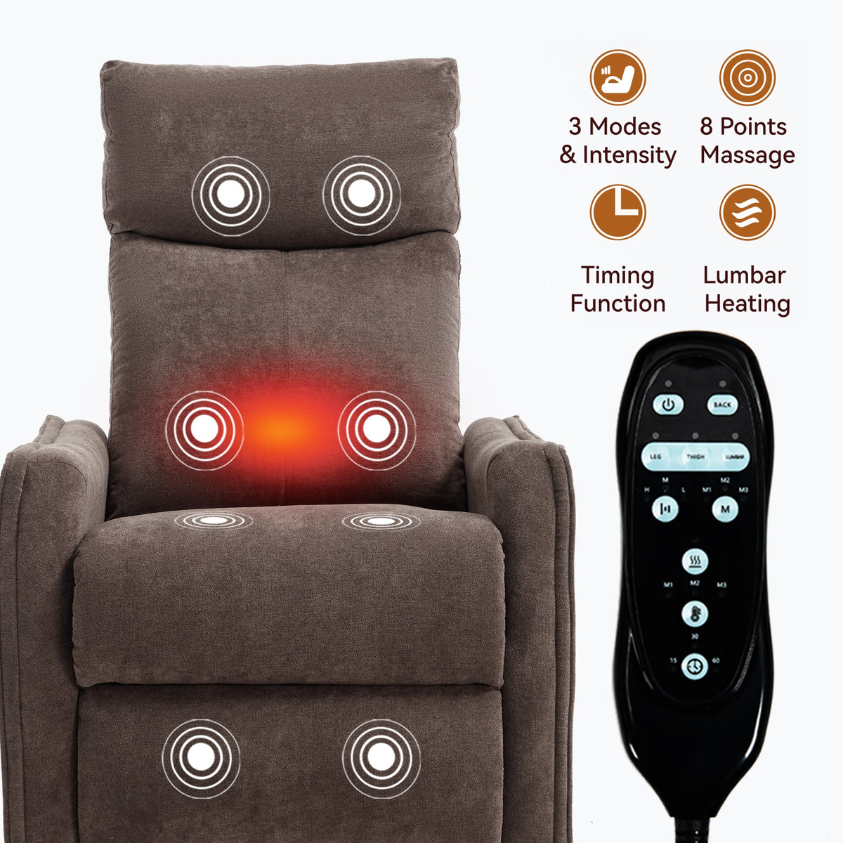 Heat Massage Manual Recliner Chair with Rocker and Swivel in Fabric HouseOfZazla