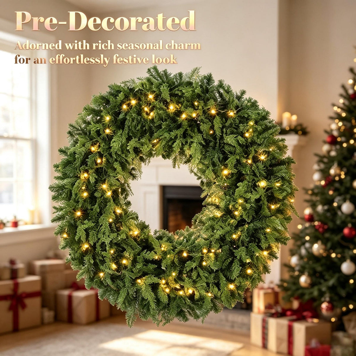 48-Inch Pre-Lit Crestwood Spruce Artificial Christmas Wreath with 8 Lighting Modes - Green HouseOfZazla