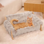 Elevated Wooden Cat Couch Bed with Washable Fluffy Cushion – 3 Colors Wags & Whiskers Pet Supply