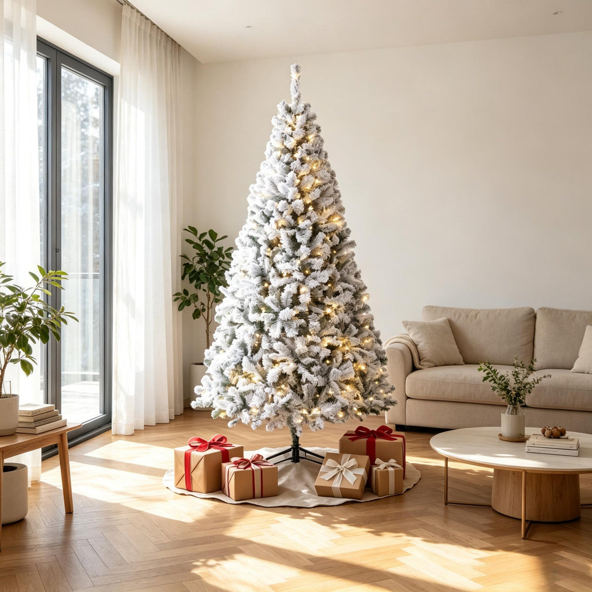 6 Ft Pre-Lit Flocked Fraser Fir Artificial Christmas Tree with Warm White LEDs - Snowy Flocked Finish HouseOfZazla