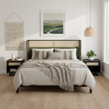 Queen Size Bed Frame with Green Upholstered Headboard