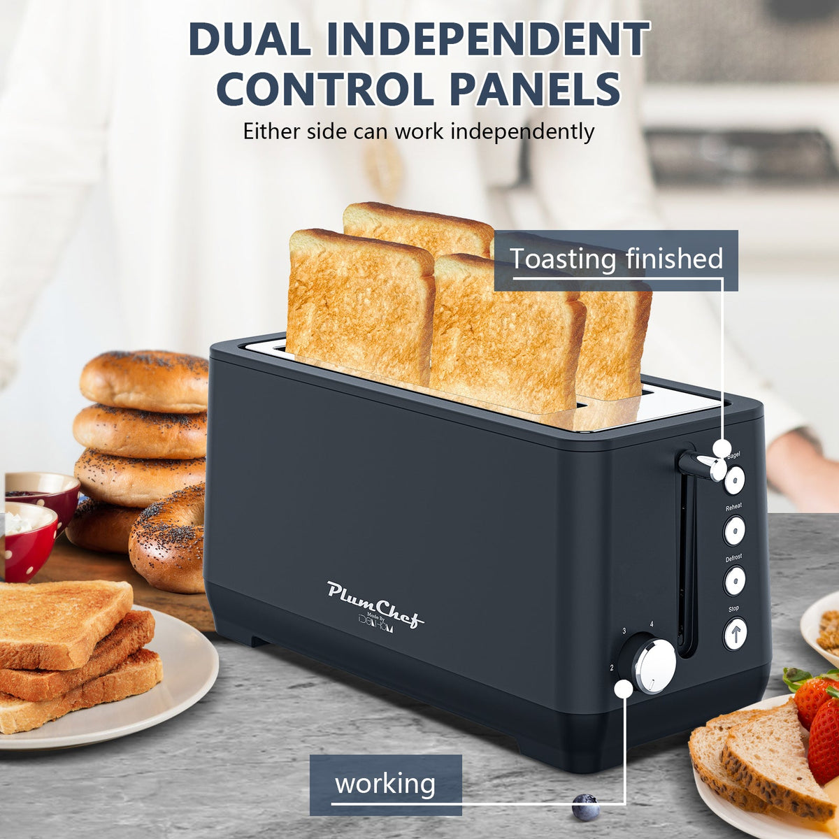 4-Slice Extra Wide Long Slot Toaster with 6 Browning Settings - Stainless Steel HouseOfZazla