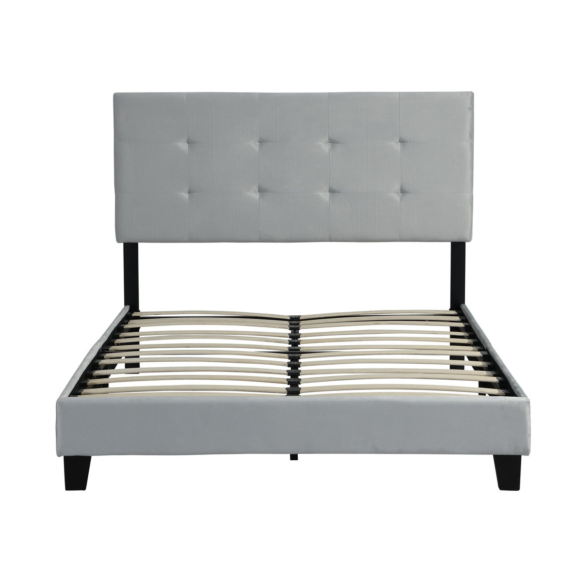 Queen Size Upholstered Platform Bed Frame with Tufted Headboard - Gray HouseOfZazla