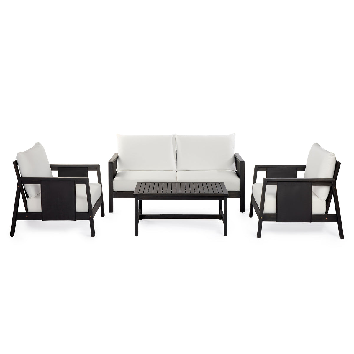 4-Piece Outdoor Sofa Set with Cushions - Acacia Wood, Waterproof Cushions, Dark Grey/White+Black HouseOfZazla