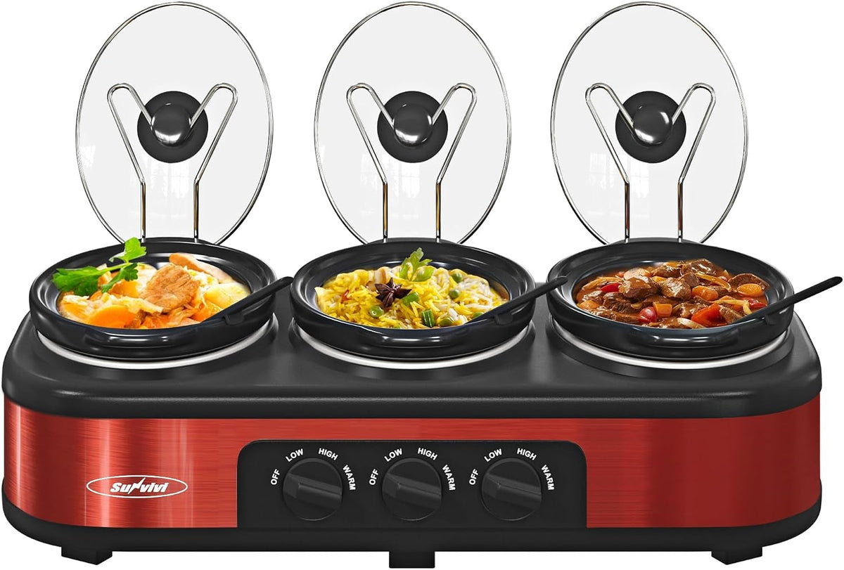 Triple Slow Cooker Buffet Food Warmer with 3 Removable Pots - Red or Blue HouseOfZazla