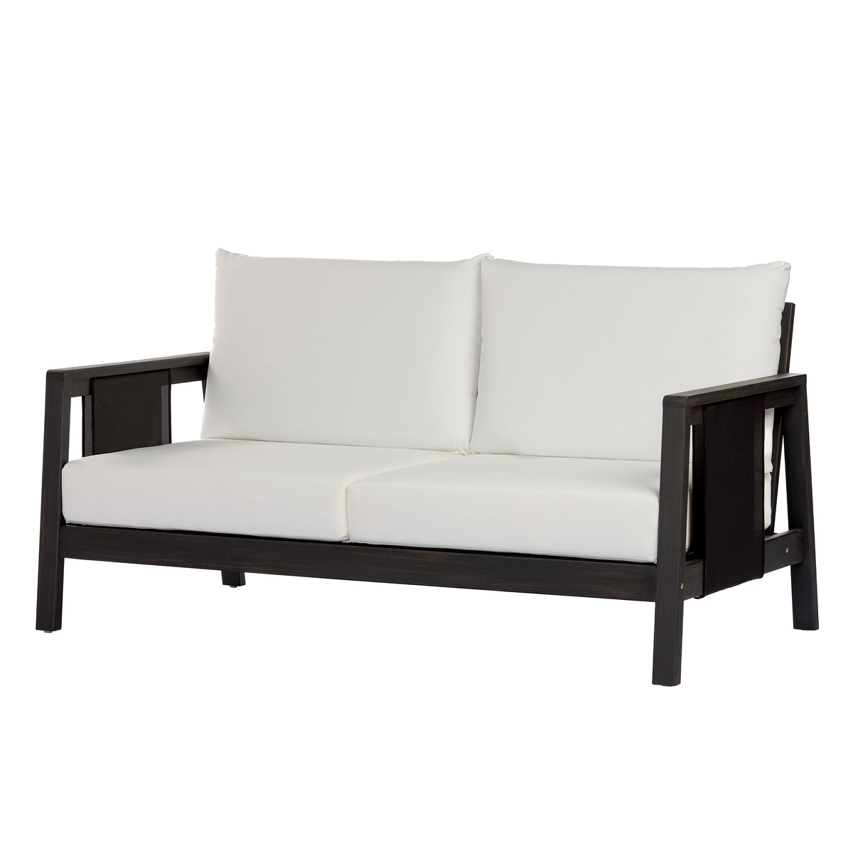 4-Piece Outdoor Sofa Set with Cushions - Acacia Wood, Waterproof Cushions, Dark Grey/White+Black HouseOfZazla