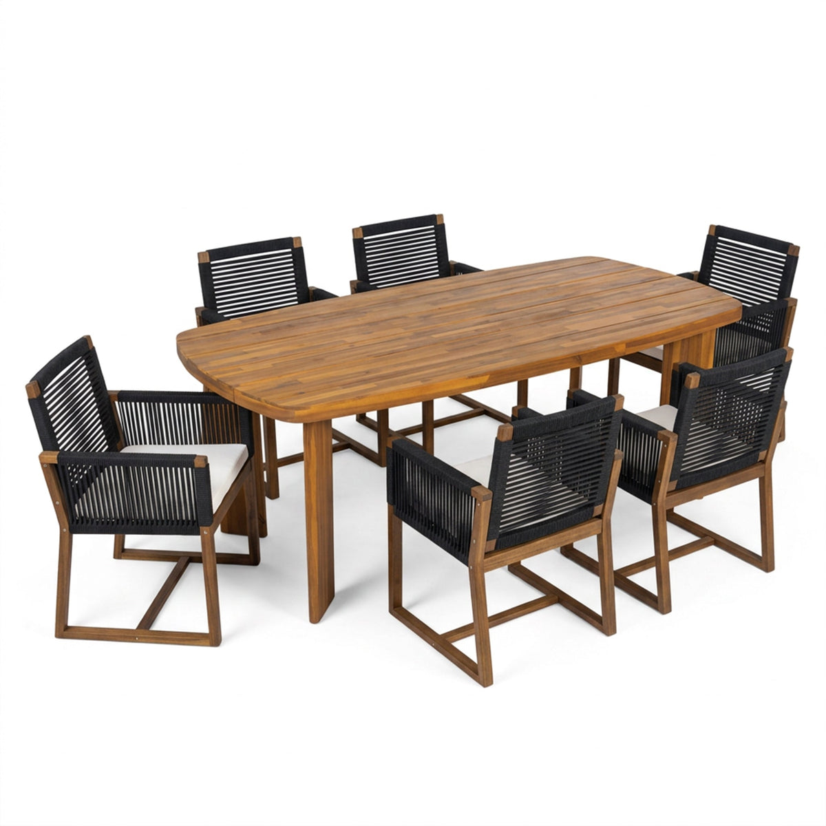 7-Piece Acacia Wood Outdoor Dining Set with Cushioned Arm Chairs - Teak Finish HouseOfZazla