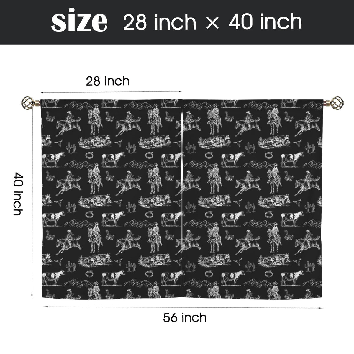 Baha Ranch Ranch Life Window Curtains 28"x40" (2-Piece) Made in America
