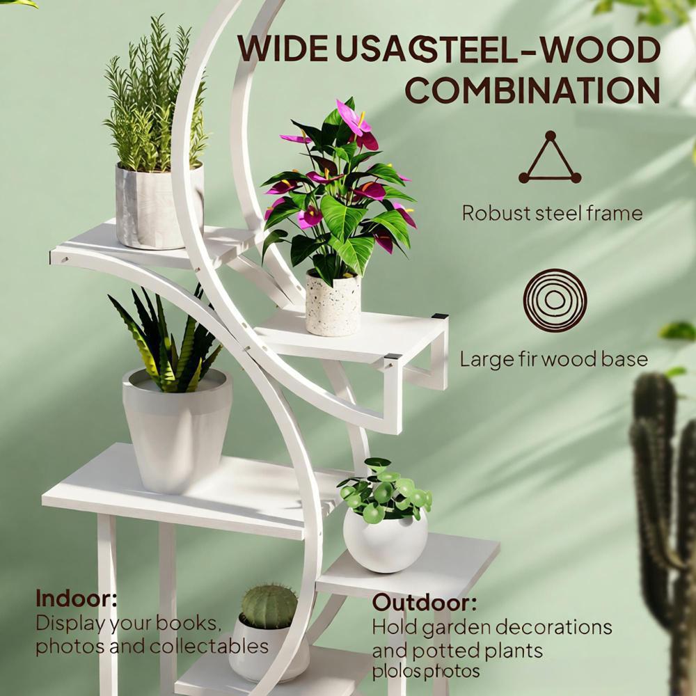 White S-Shaped Plant Stand with 8 Tiers - White HouseOfZazla