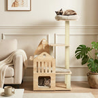 Multi-Level Solid Wood Cat Tree 48.5" with Condo & Scratchers