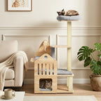 Multi-Level Solid Wood Cat Tree 48.5" with Condo & Scratchers